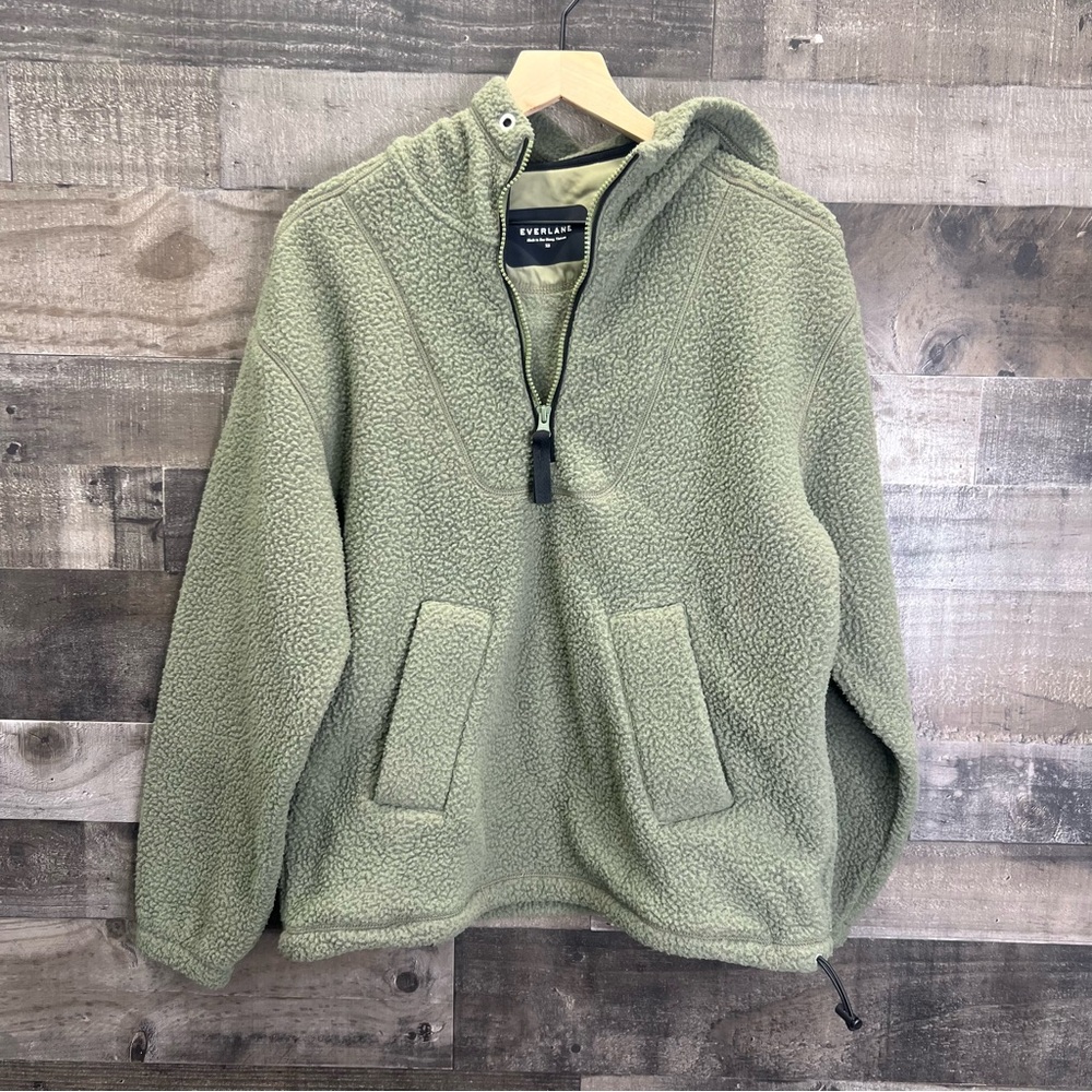 Everlane ReNew Deep Pile Fleece Green Zip Pullover Hood Jacket